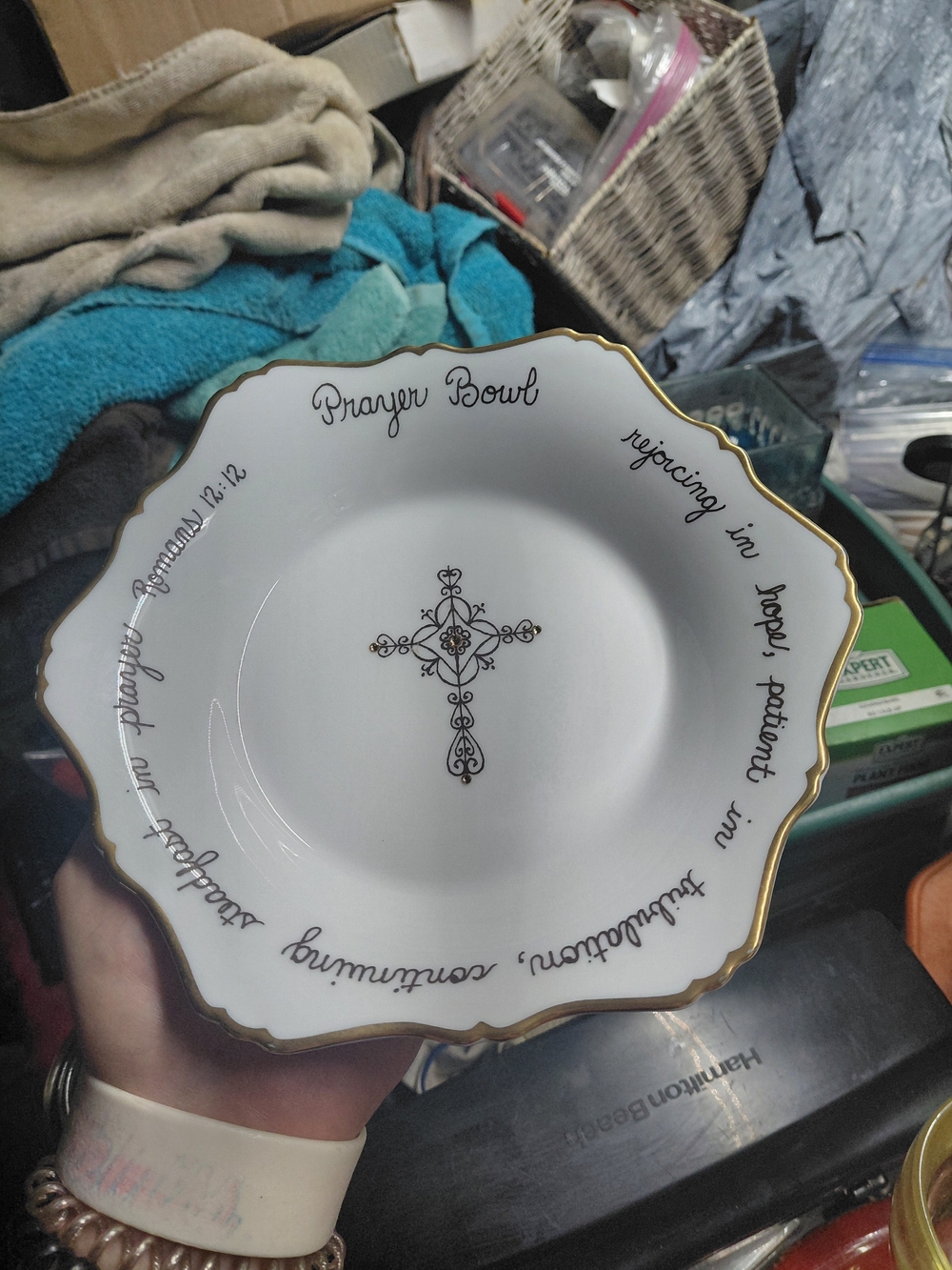 Celeste" porcelain prayer bowl by ⁠PrayerBowls, which features a gold-scalloped